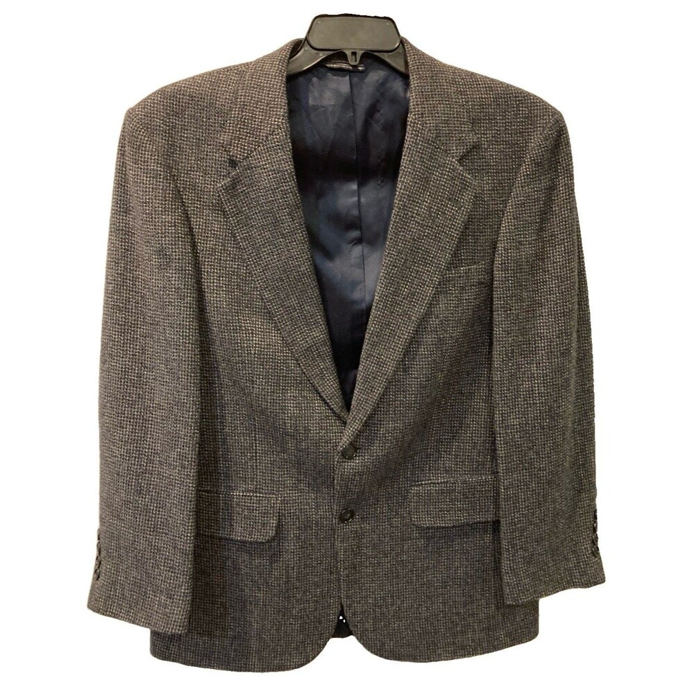 Men's VTG Lands' End Wool Blazer Tweed Academic Professor Blue Size 39R